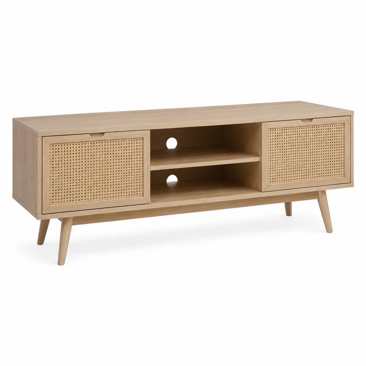 Szafka RTV drewniana z plecionką rattanową 150 cm