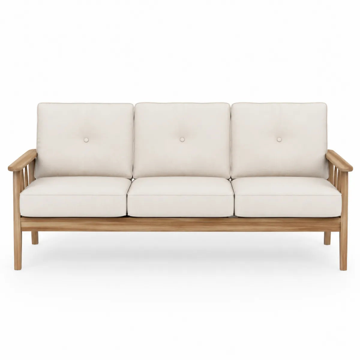 Sofa trzyosobowa drewniana teakowa beżowa 180 cm