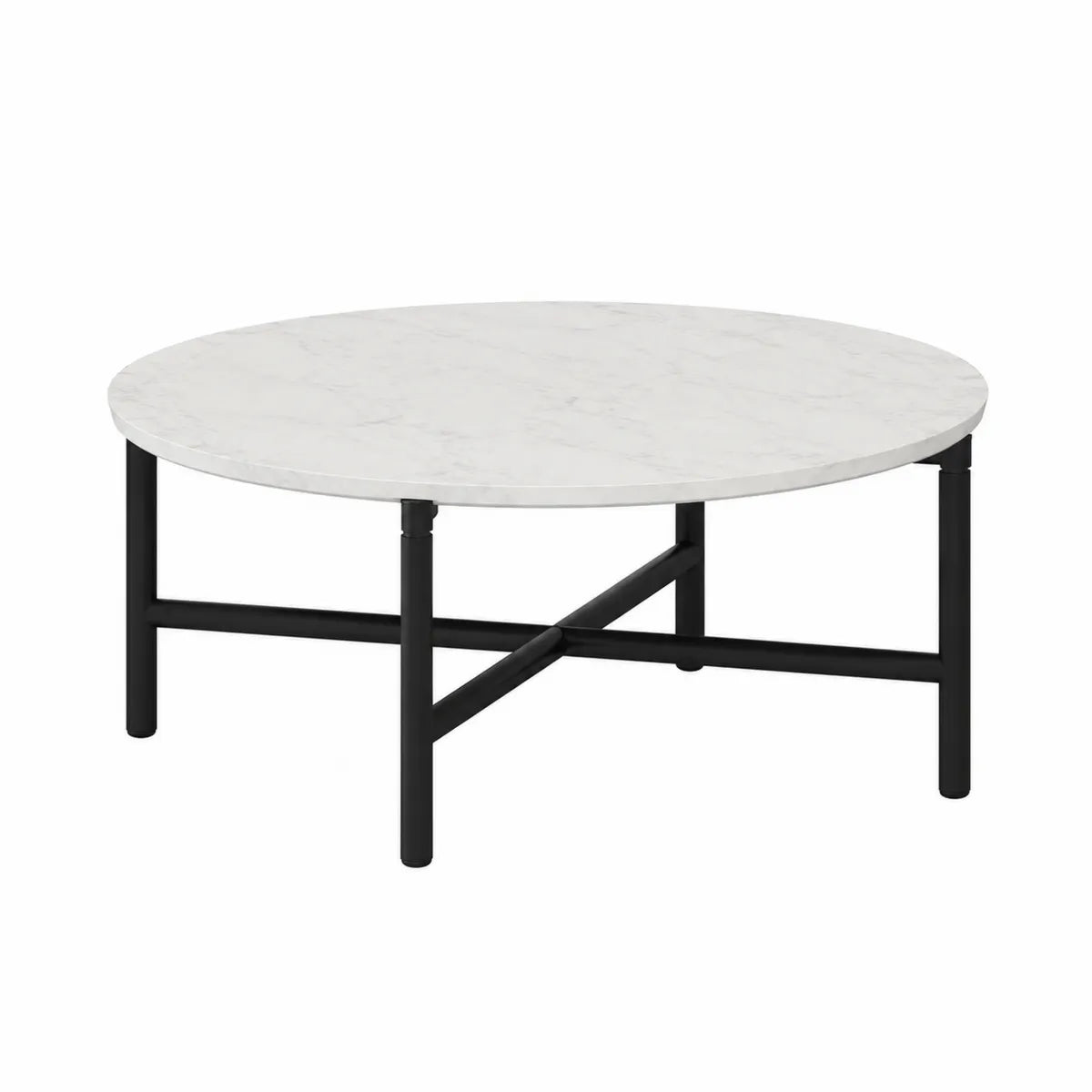 Stolik kawowy okrągły marmur i metal 80 cm biały czarny