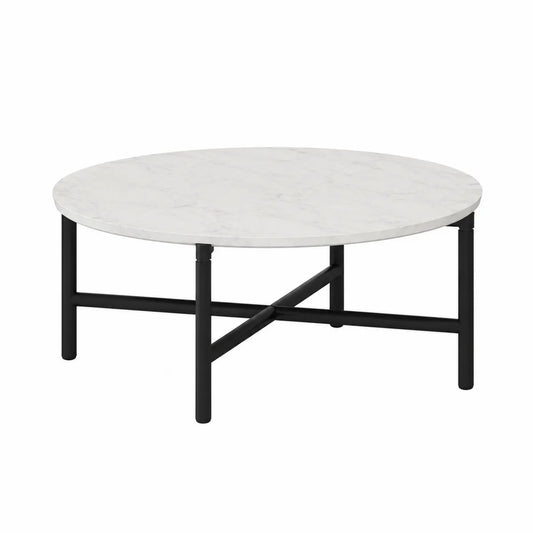 Stolik kawowy okrągły marmur i metal 80 cm biały czarny