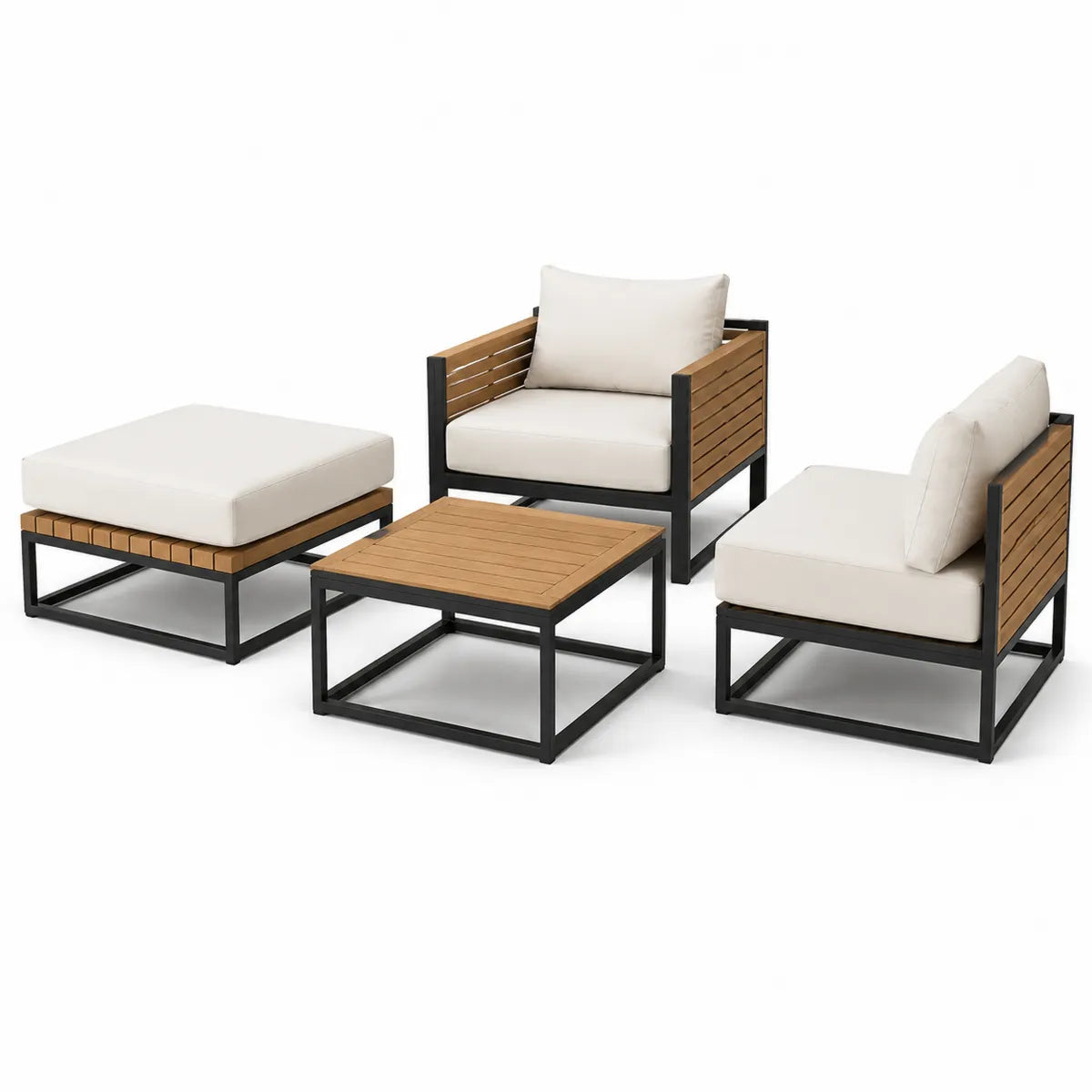Zestaw Mebli Ogrodowych Aluminium i Teak z Poduszkami Beżowy 4-częściowy