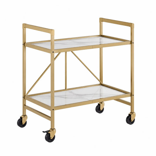 Wózek barowy metalowy złoty z hartowanego szkła 75 cm