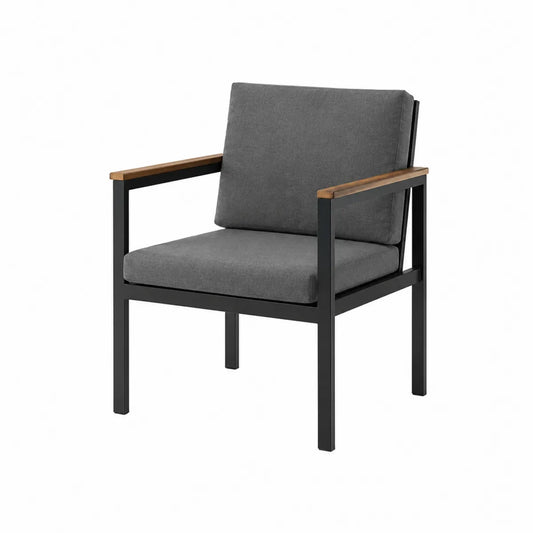 Fotel ogrodowy antracytowy z aluminium i drewna