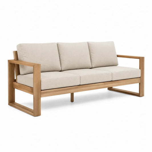 Sofa ogrodowa z drewna teak i poliestru 210 cm beżowa