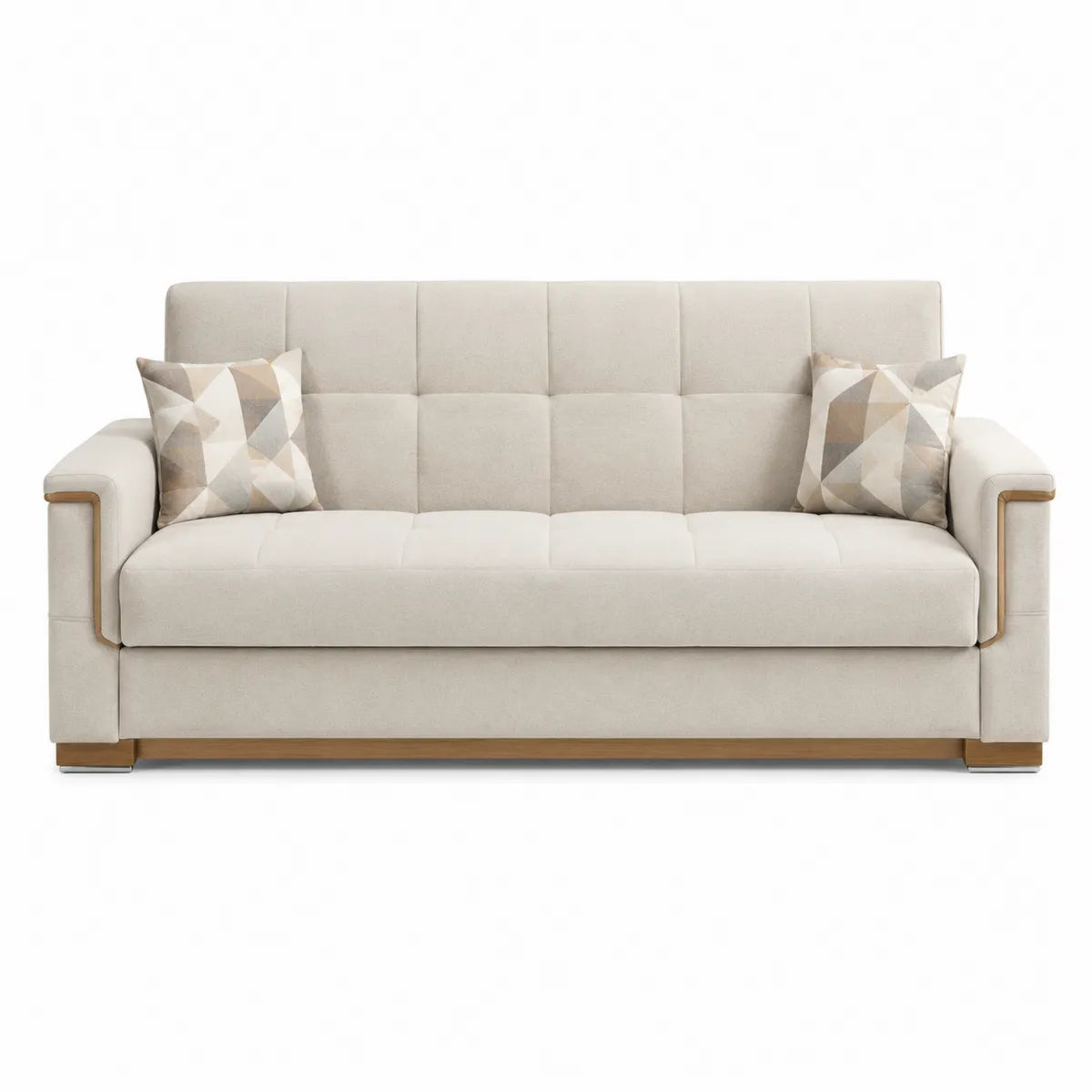 Sofa rozkładana beżowa z tkaniny poliestrowej 210 cm