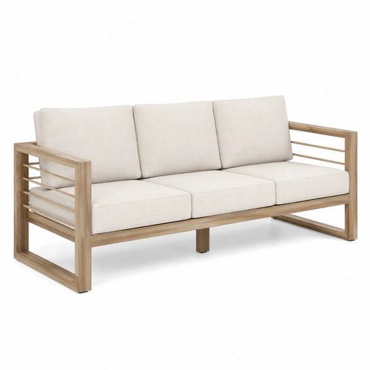Sofa drewniana z poduszkami zewnętrznymi kremowymi 210 cm