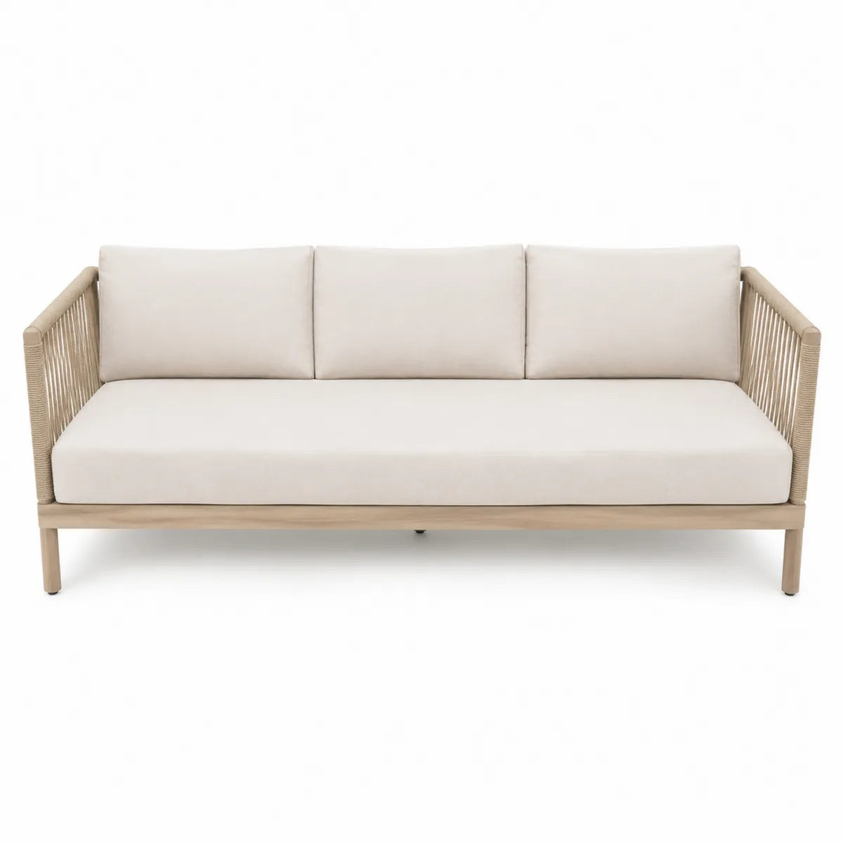 Sofa ogrodowa z drewna teak i tkaniny poliestrowej 210cm kremowy