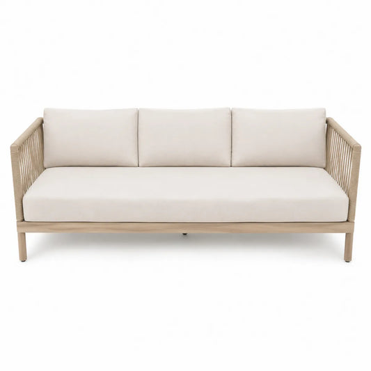 Sofa ogrodowa z drewna teak i tkaniny poliestrowej 210cm kremowy