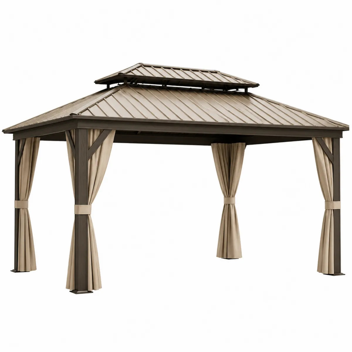 Altana ogrodowa metalowa z zasłonami beżowa i czarna 400x300x285cm