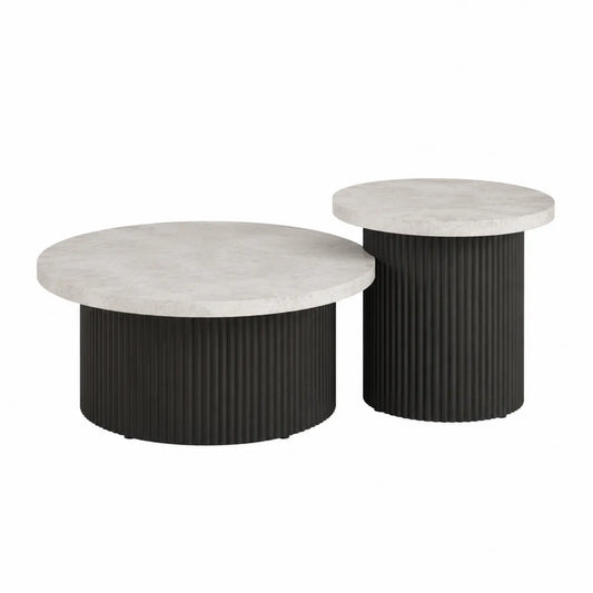 Zestaw stolików kawowych okrągłych imitacja marmuru stal 80 cm 60 cm
