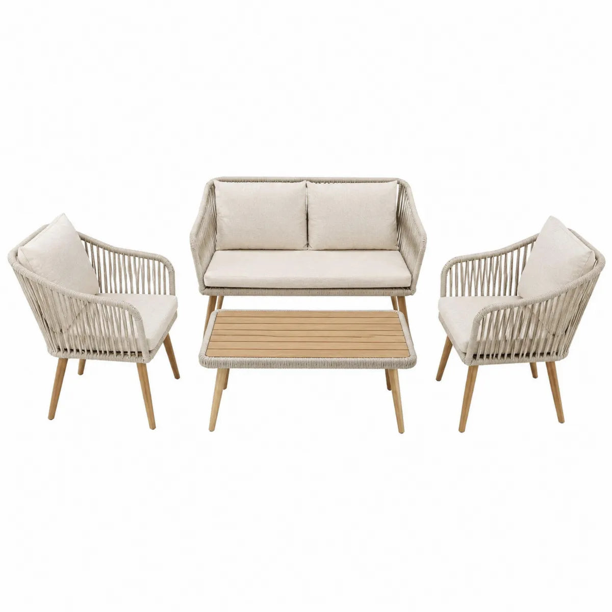 Zestaw mebli ogrodowych: sofa, fotele, stolik, beżowy