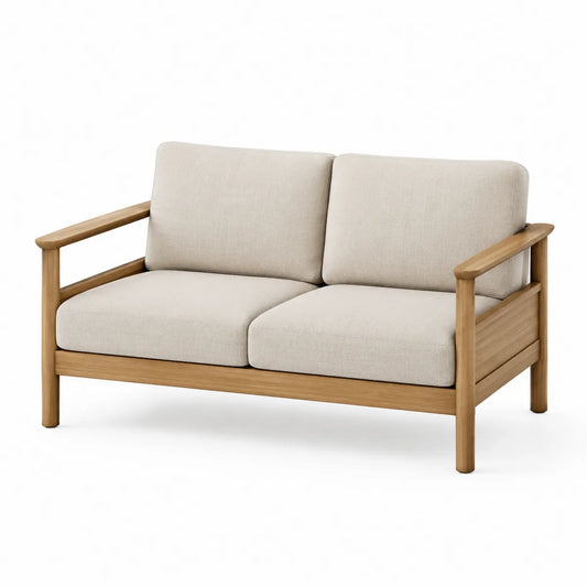 Dwuosobowa sofa ogrodowa z poduszkami beżowa teak 140x80x75 cm